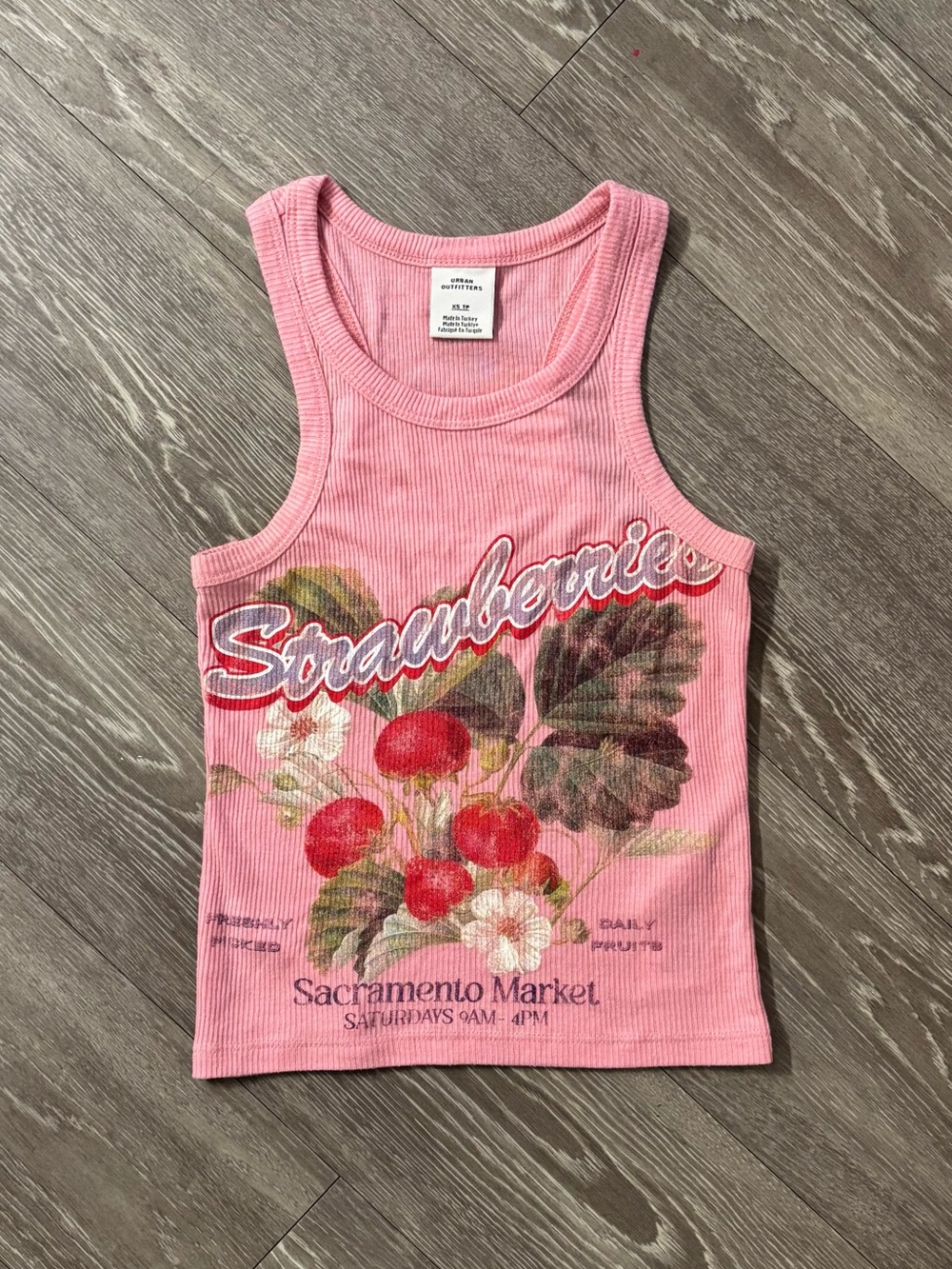 Urban Outfitters Pink Ribbed Graphic Tank Top